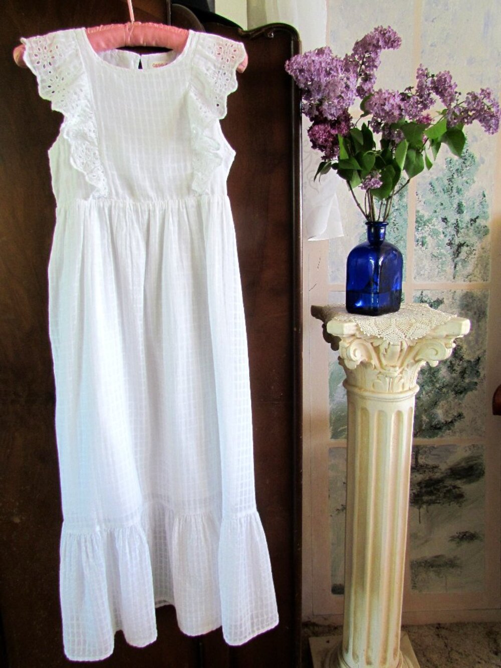 GIRL'S WHITE MAXI DRESS, L, 10-12, CAT & JACK COTTON RUFFLED SLEEVELESS, EUC